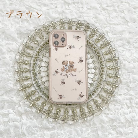 【ネーム入り】RibbonFlower Bear♡【耐衝撃クリアケース】B44