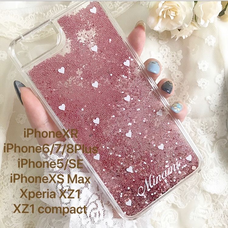 グリッターハートにお好きな名前が入れられるスマホケース ネーム入り】Mini White Heart♡ミニホワイトハート【グリッター