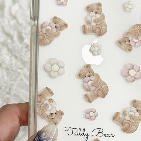 【ネーム入り】Flower Cushion Bear♡【耐衝撃クリアケース】B43