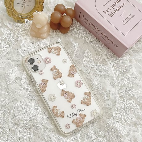 【ネーム入り】Flower Cushion Bear♡【耐衝撃クリアケース】B43