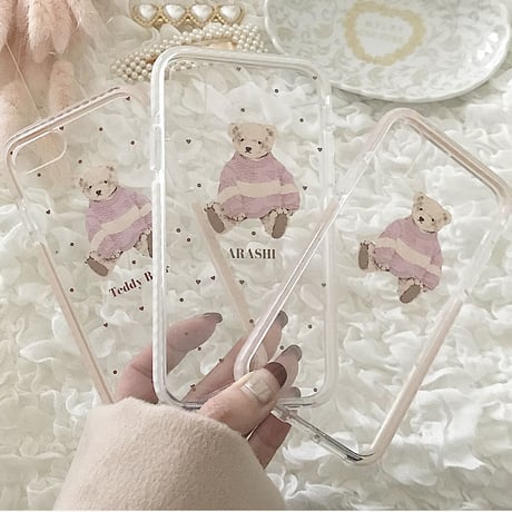 【ネーム入り】Knit Bear♡【耐衝撃クリアケース】B09