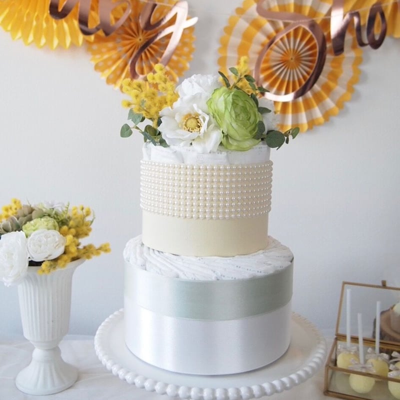 ダイパーケーキ(おむつケーキ)2段『mimosa』 | Dia LA Mer