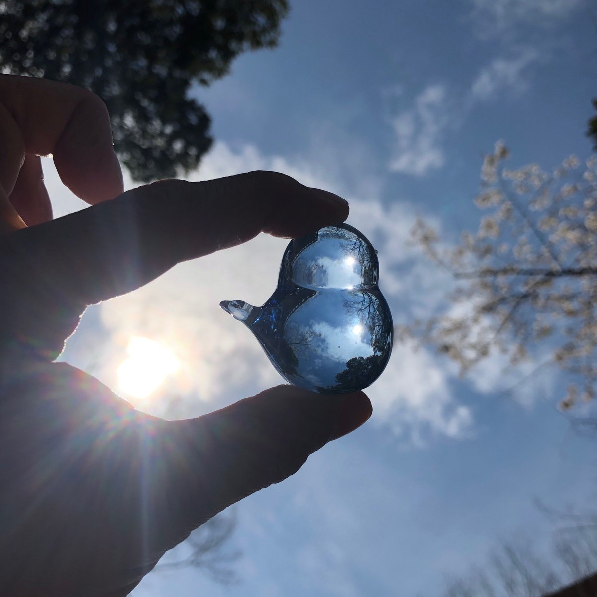 幸せの蒼いとりさん 蒼 豆小（専用ボックス付） / Rie Glass Garden