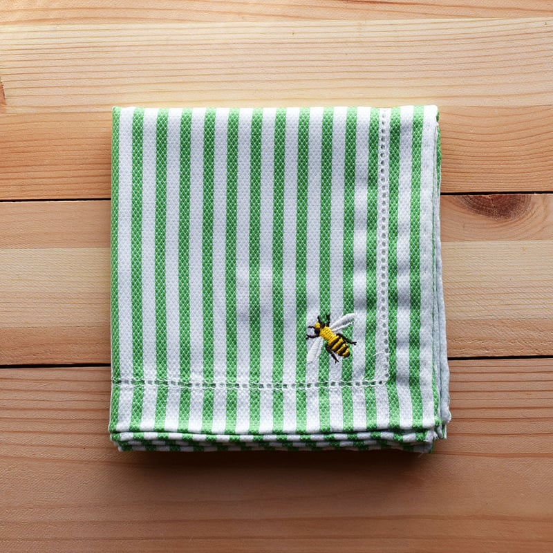 コットン ハンカチ ストライプ ミツバチ刺繍 | iroha style