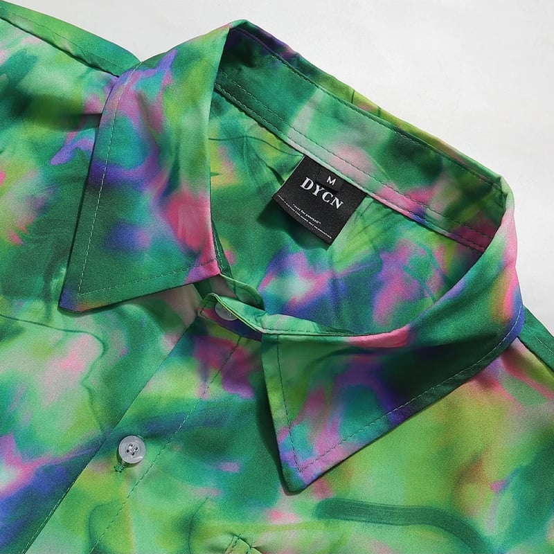 23779メンズ半袖柄シャツ緑・茶色ほかサイズM