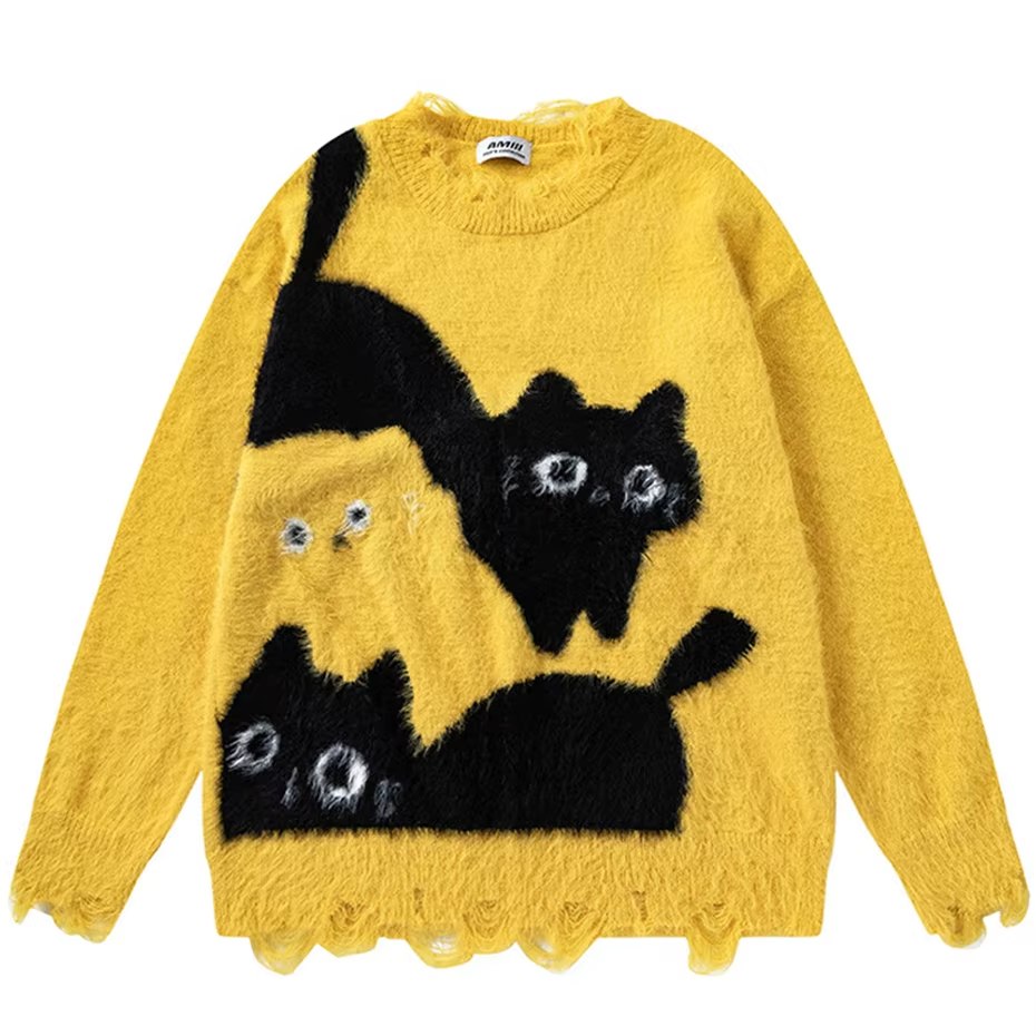 NKNIT cat jacquard KNIT YELLOW(cat)⓪ Women's yellow cat floral