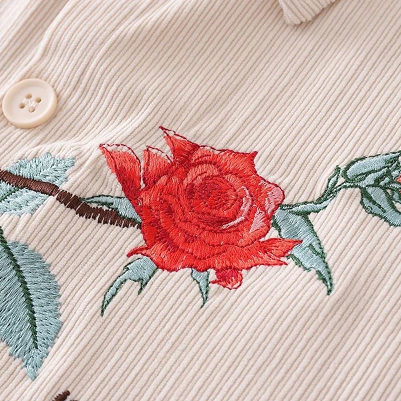 18fw Roses Corduroy Shirt Red コーデュロイ 薔薇 薔薇 刺繍] コーデュロイ半袖シャツ | #見た目の良いお店