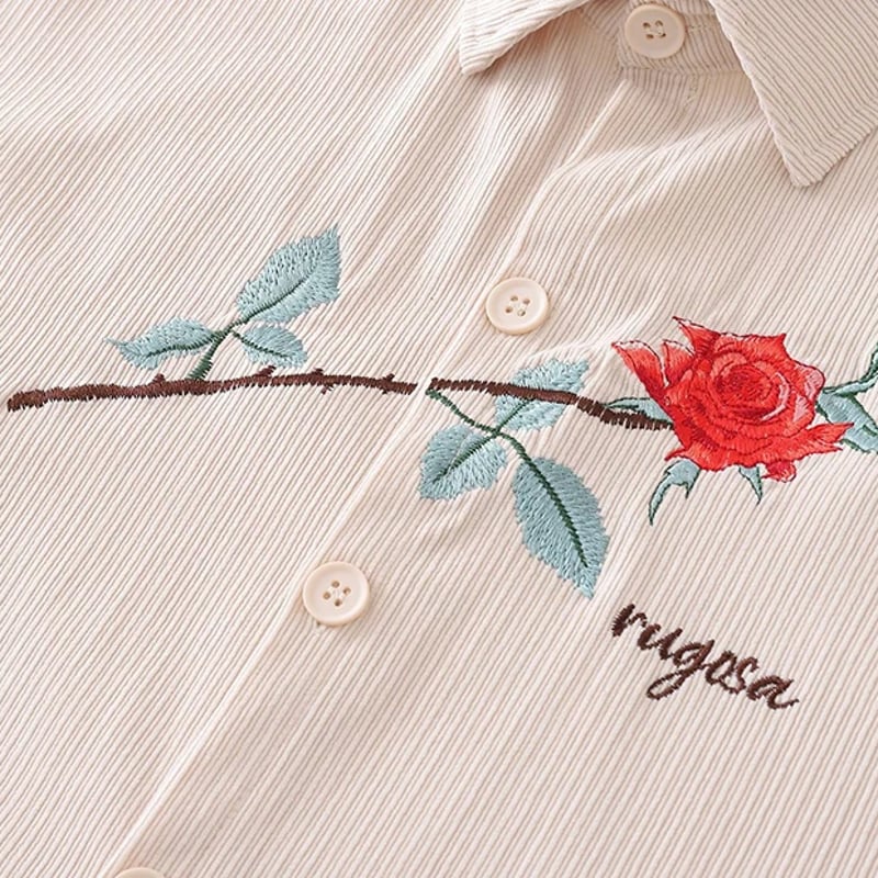 薔薇 刺繍] コーデュロイ半袖シャツ | #見た目の良いお店