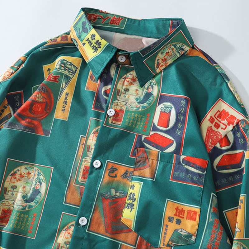 チャイニーズレトログラフィック] 長袖シャツ | #見た目の良いお店