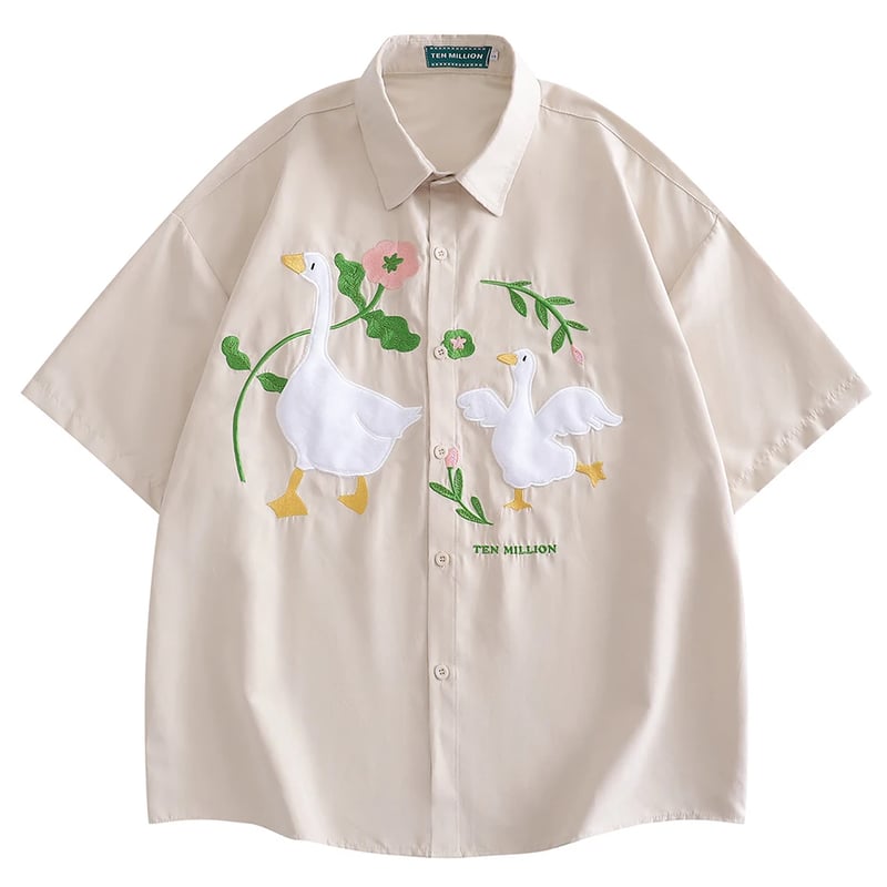 ガチョウ柄] 半袖シャツ | #見た目の良いお店