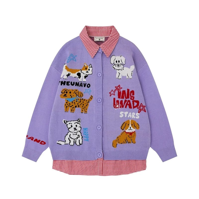 イヌ柄 ジャカード フェイクツーピース セーター | #見た目の良いお店