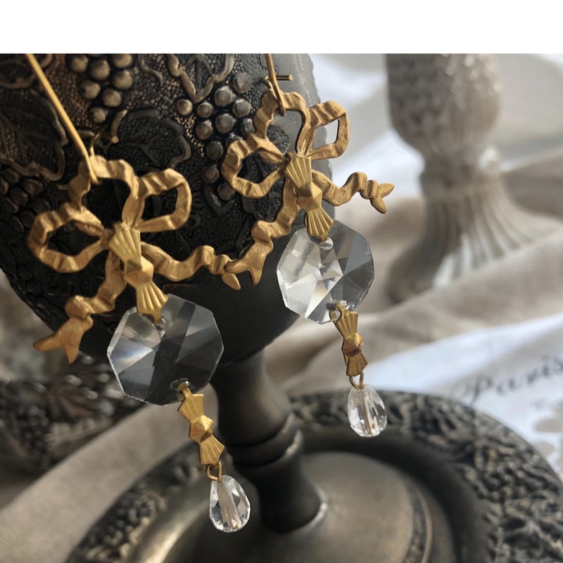 シャンデリアのパーツ フランスアンティーク シャンデリアパーツ 雫型ローズ 14cm