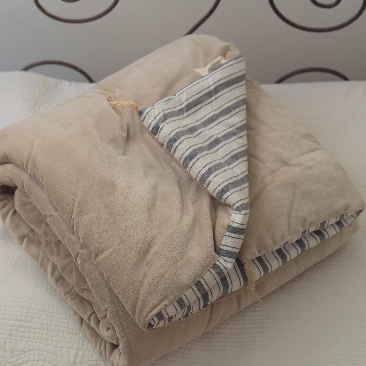 bagaille バガイユ キルト 無地xストライプ gray 100x190 | ALCHE