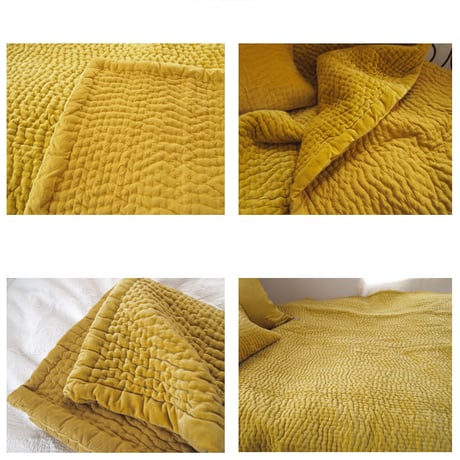 en fil d'Indienne マルチキルトカバー Vague Citron 160x160