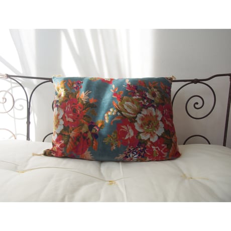 bagaille バガイユ クッションカバー velour big flower greeny 45x50  中材付