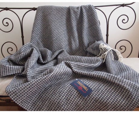 Tweedmill ツイードミル Merino reversible lattico weaven throw 130x180 navy