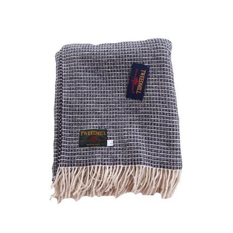 Tweedmill ツイードミル Merino reversible lattico weaven throw 130x180 navy