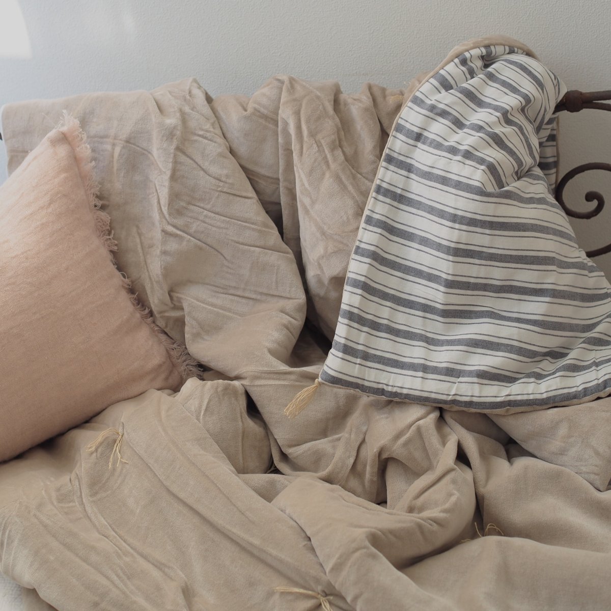 bagaille バガイユ キルト 無地xストライプ gray 100x190 | ALCHE