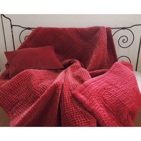en fil d'Indienne マルチキルトカバー Vague Framboise 160x160