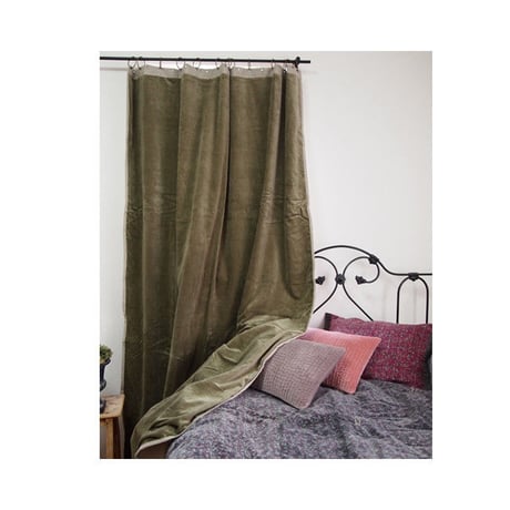 en fil d'Indienne カーテン Velour moss green130x280
