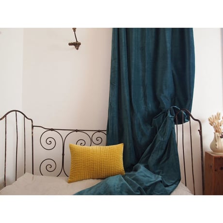 en fil d'Indienne カーテン Velour Blue 130x280