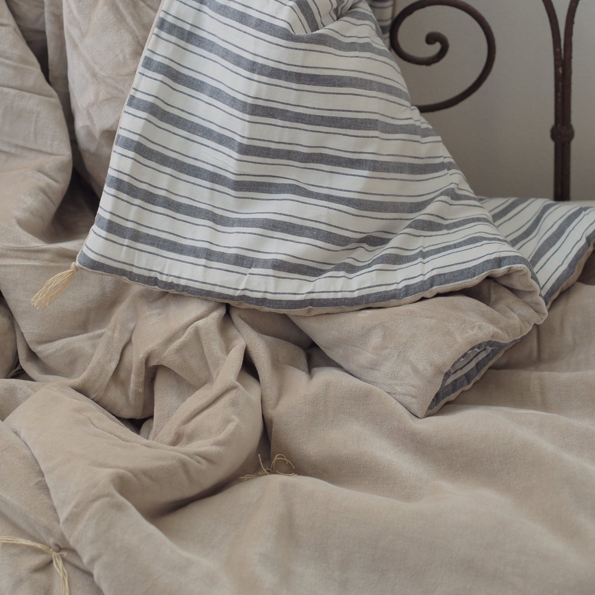 bagaille バガイユ キルト 無地xストライプ gray 100x190 | ALCHE