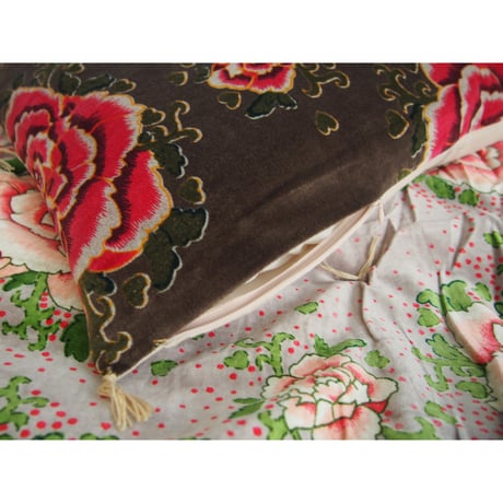 bagaille バガイユ クッションカバー velour Pivoine d.grey 45x50  中材付