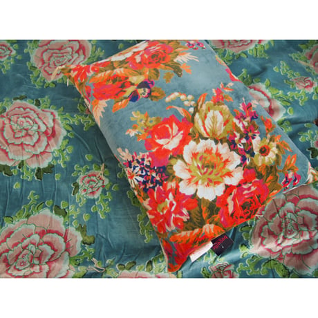 bagaille バガイユ クッションカバー velour big flower greeny 45x50  中材付