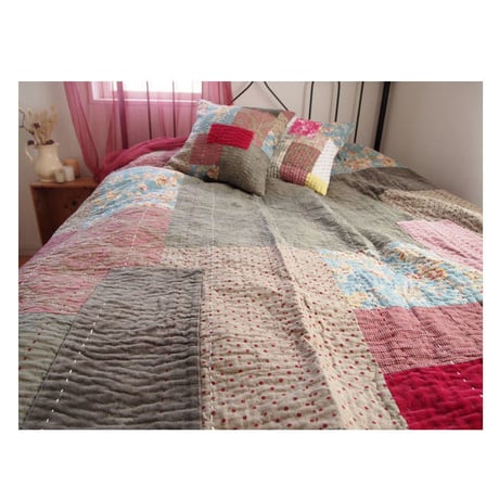 en fil d'Indienne オンフィルダンディエンヌ マルチキルトカバー Jaipur Gray 160x160