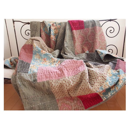 en fil d'Indienne オンフィルダンディエンヌ マルチキルトカバー Jaipur Gray 160x160