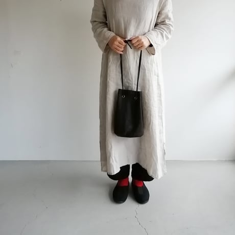 リネン巾着バッグ  Black