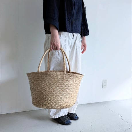 シーグラス 持ち手付きバスケット L