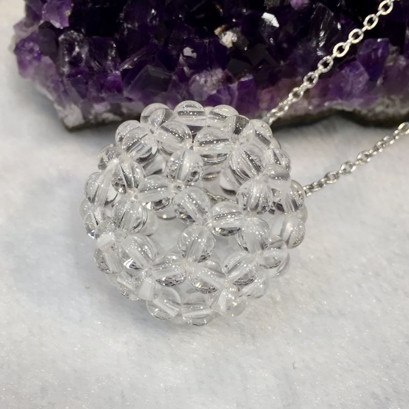 水晶バッキーボール（神聖幾何学フラーレン） ステンレス製チェーン