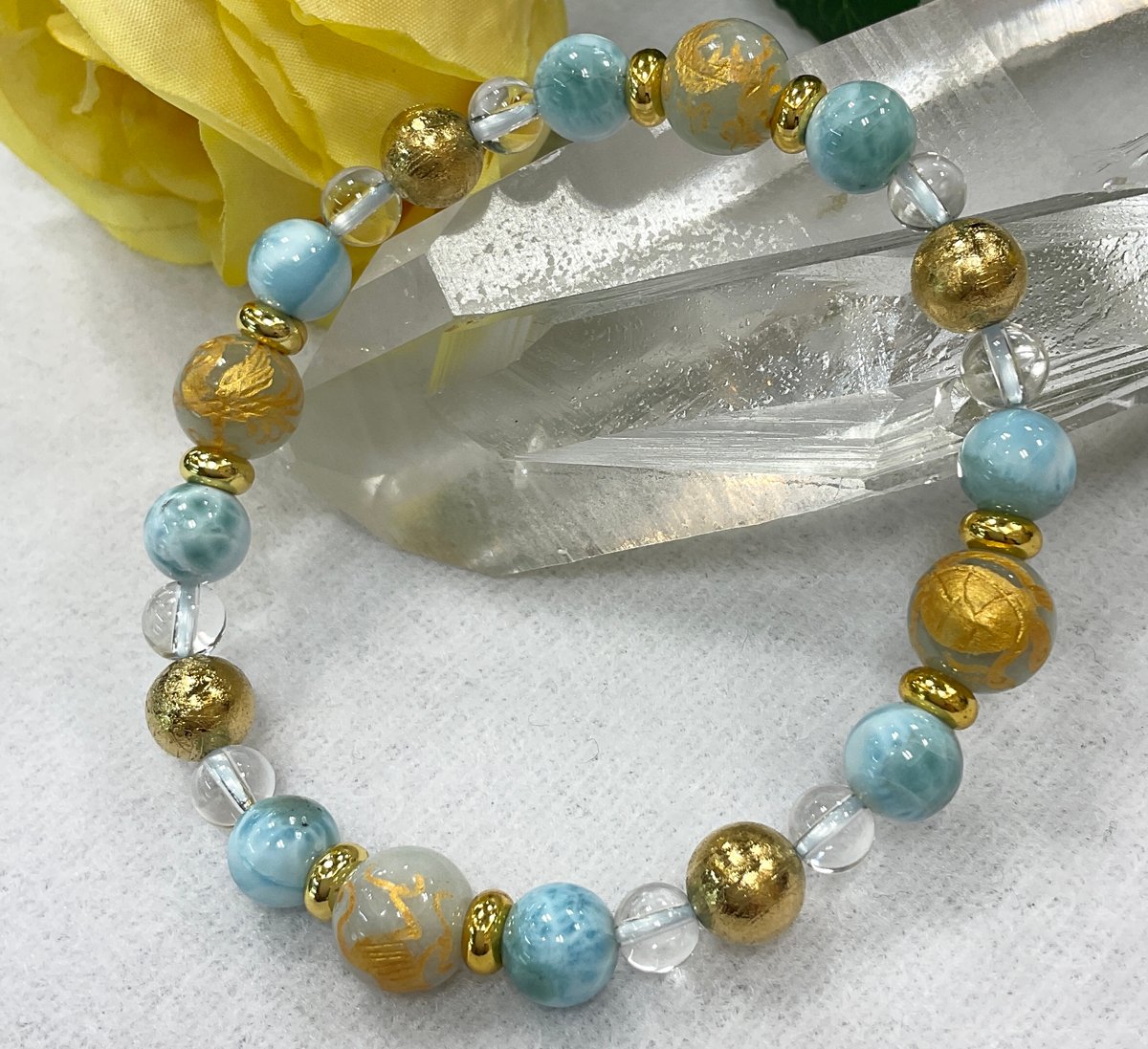 高波動】ラリマーとギベオン入り 翡翠四神ブレスレット | Angel