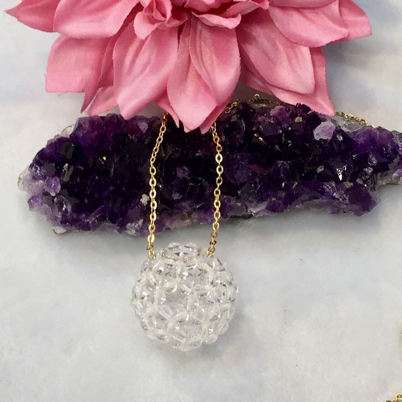 水晶バッキーボール（神聖幾何学フラーレン） ステンレス製チェーン