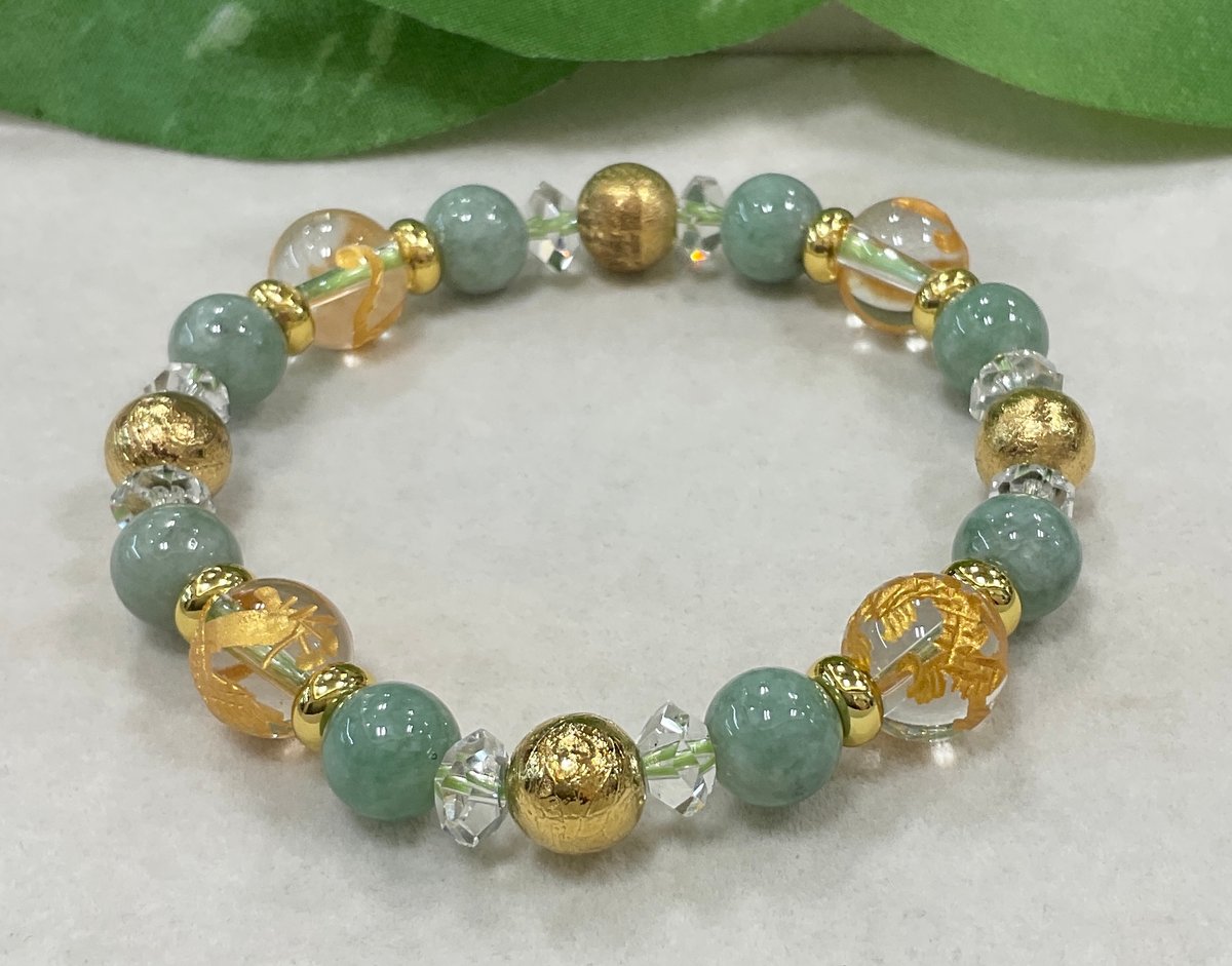 本翡翠　開運、金運レアブレスレット 本翡翠特選クリスタル、金運アップブレスレット
