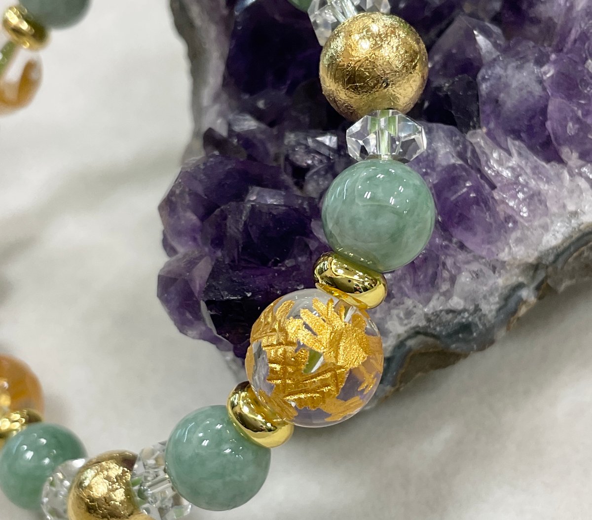 【❣️蘭❣️】ルビー翡翠のゴムブレスレット 運気アップ】翡翠とギベオンの高波動四神ブレスレット | Angel Stone