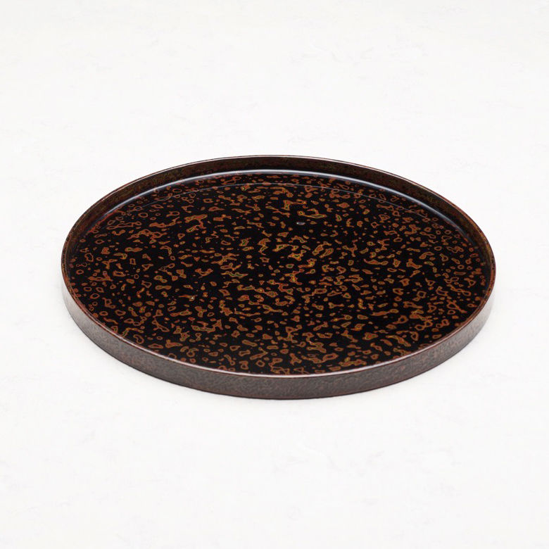 朱漆塗 パパイヤ文様 盆 漆器 木製 丸盆堆朱漆塗 尺2寸 | 本山漆器店