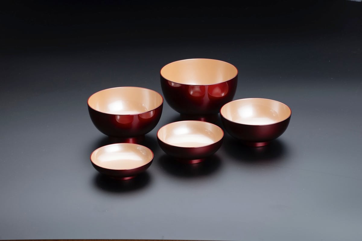 Lashiku 木質 わん・da・ふる (5つ揃い) ボルドー/シャンパンゴールド