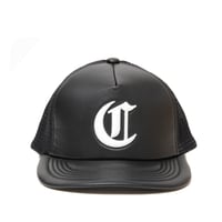 FAUX LEATHER 5 PANEL MESH CAP