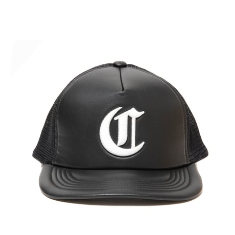 FAUX LEATHER 5 PANEL MESH CAP
