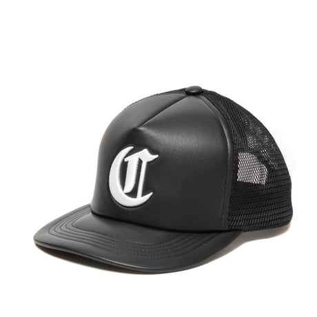 FAUX LEATHER 5 PANEL MESH CAP
