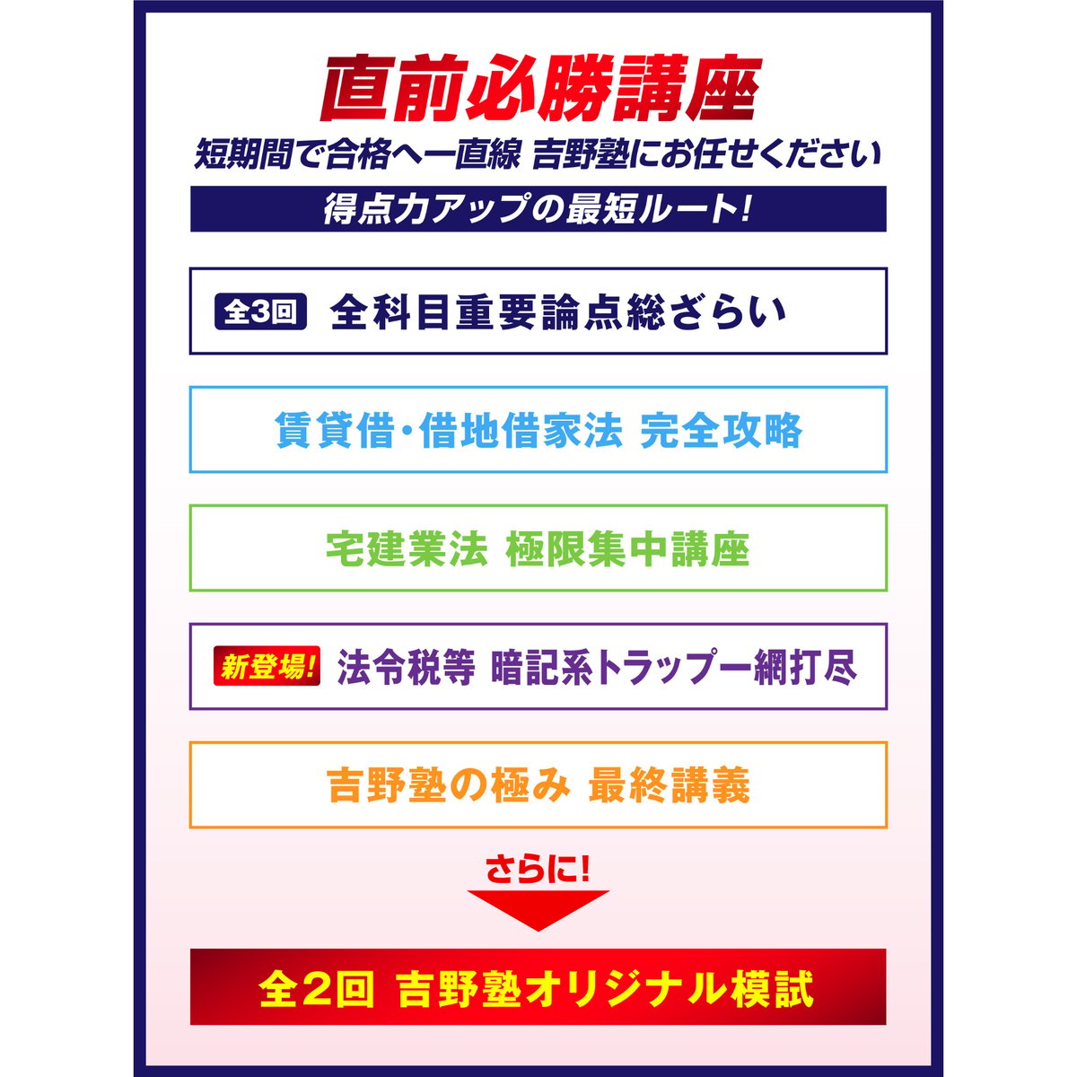 直前必勝講座（通信講座） | 宅建ストアーズ 吉野塾