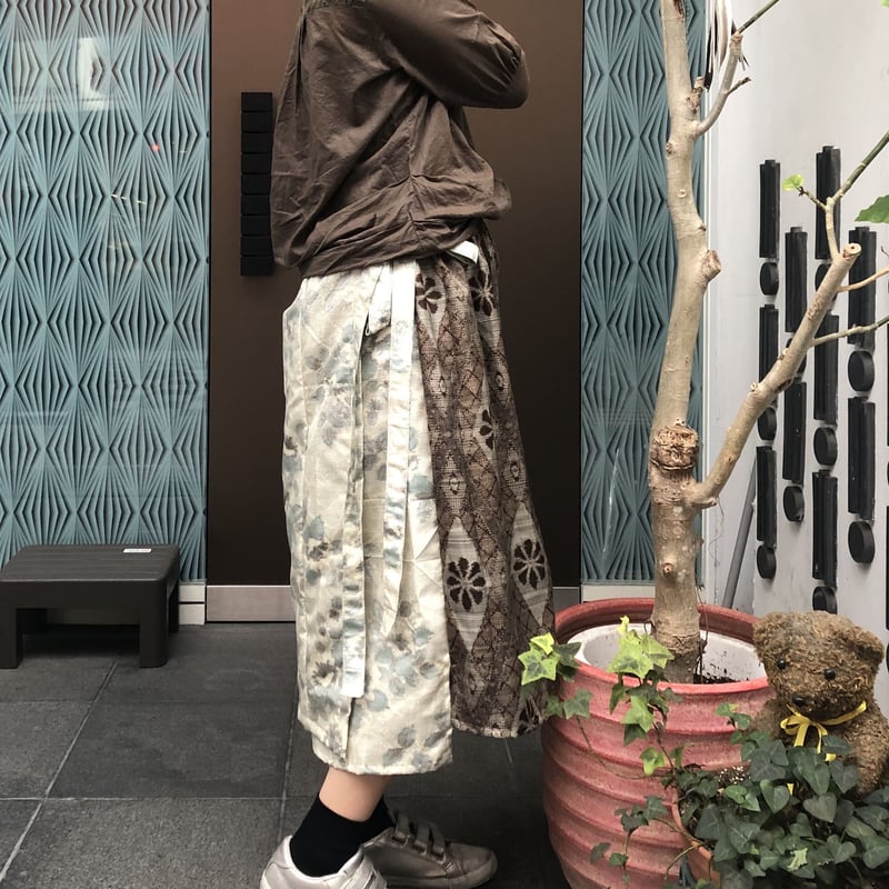 kimono wide pants大島紬着物リメイク変形キュロットパンツスカ―ト ...