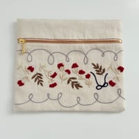 お花刺繍のポーチ（ブルーライン）