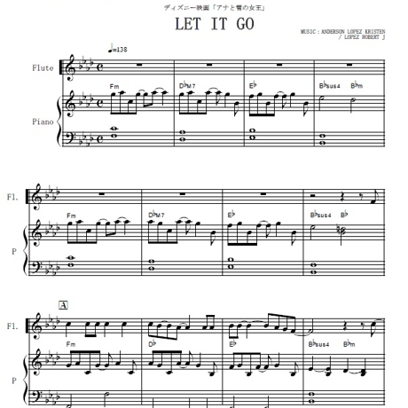 【フルート楽譜】LET　IT　GO～アナと雪の女王（ありのままで）(フルートピアノ伴奏)