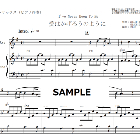 【アルトサックス楽譜】愛はかげろうのように（ＣＨＡＲＬＥＮＥ）I've Never Been To Me（アルトサックス・ピアノ伴奏）