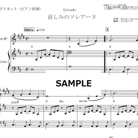 【クラリネット楽譜】哀しみのソレアード[Soleado]（クラリネット・ピアノ伴奏）