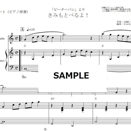 【フルート楽譜】きみもとべるよ！「ピーターパン」（フルートピアノ伴奏）