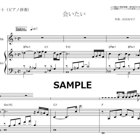 【フルート楽譜】会いたい（沢田知可子）（フルートピアノ伴奏）